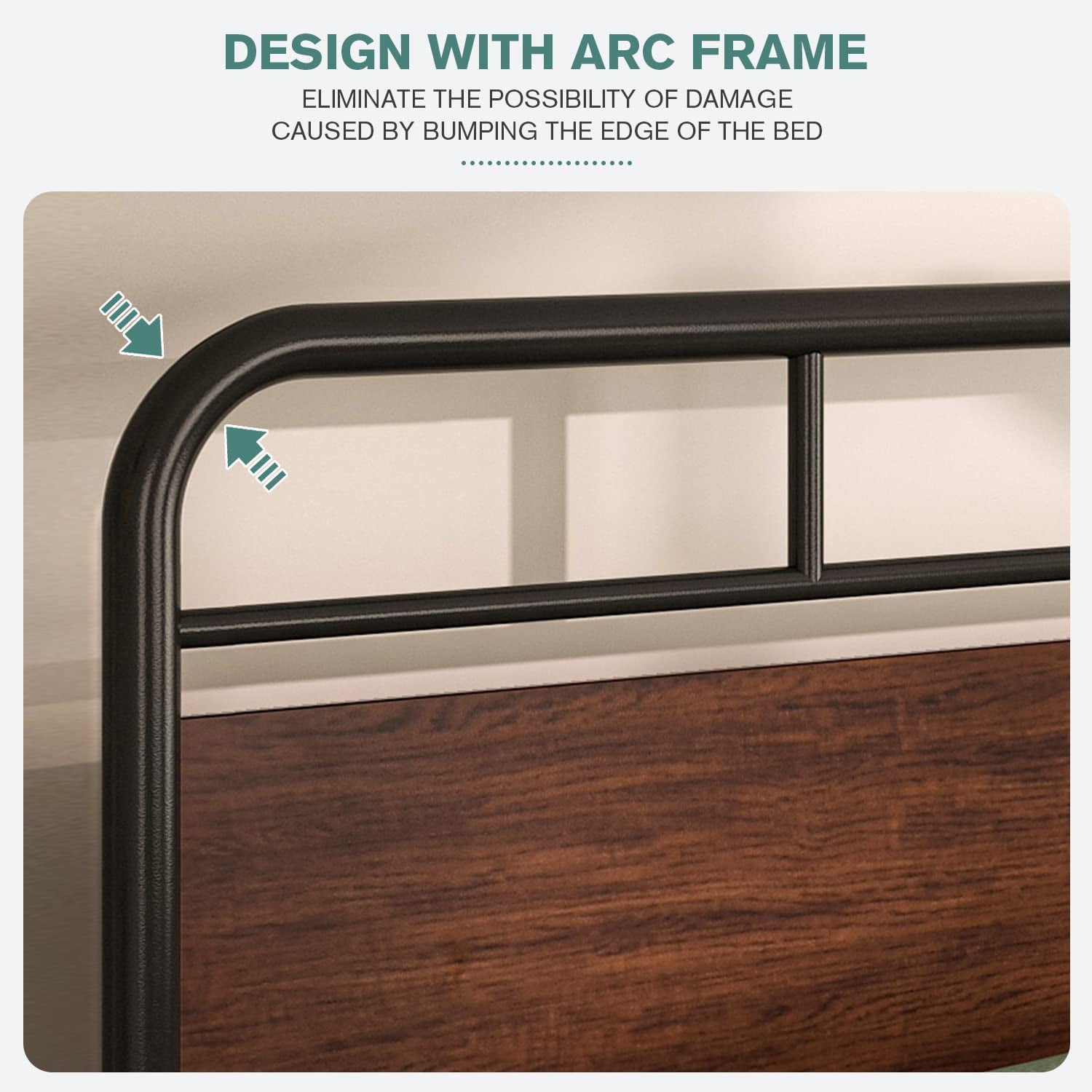 Allewie Walnut Queen Size Metal Platform Bed Frame with Wooden Headboard, Noise free