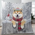 thumbnail image 4 of Playful Akita Welcomes Winter Snowy Day with Cardinal Bird Quilt Blanket Inu Dog Lover Cozy Comforter Throw Blanket - 12017, 4 of 5