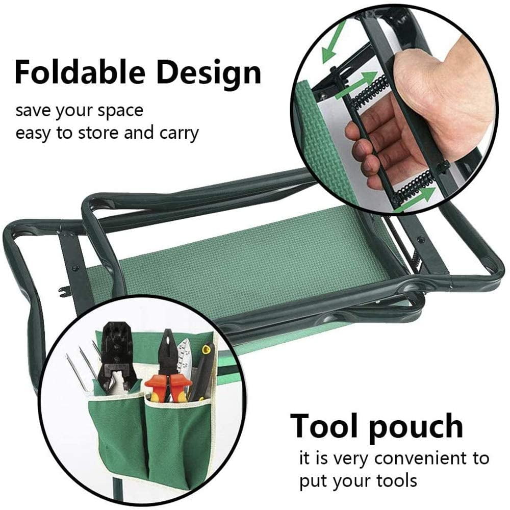 Garden Kneeler and Seat Stool Heavy Duty Garden Folding Bench with Large Tool Pocket and Soft EVA Kneeling Pad/Kneeling Stool+Tool Bag