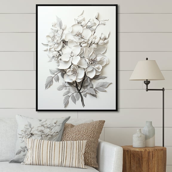 Designart "Tranquil Black And White Orchid I" Orchids Floater Framed Wall Decor