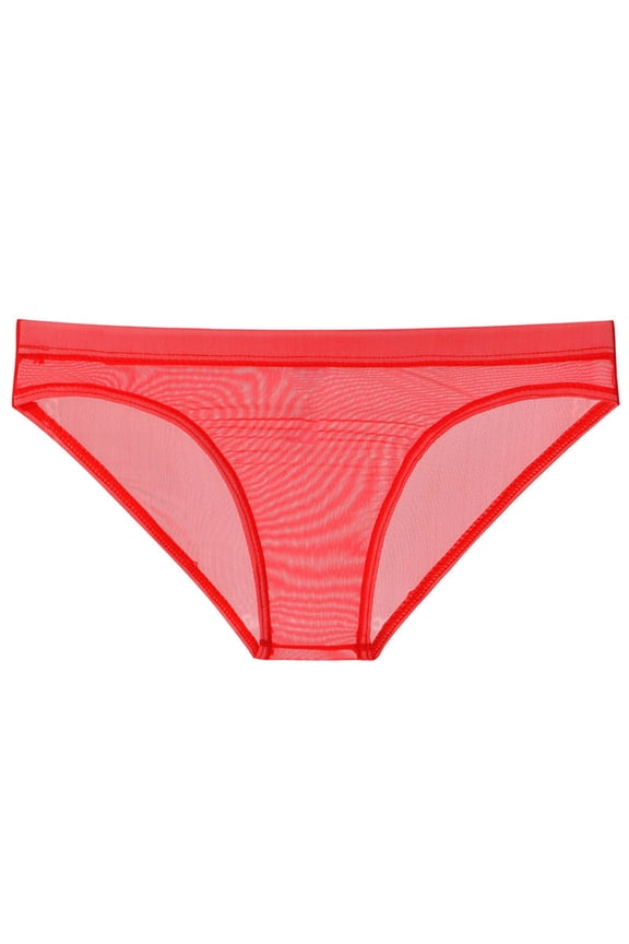 Men See Through Underwear Summer Breathable Comfort Mesh No Pouch Stretch Bikini Briefs Transparent Triangle Cool Sheer Underpants Red,M
