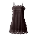 thumbnail image 5 of OOOUM Women Lace Thin Spaghetti Strap Camisole Tunic Tank Top Loose Flow Satin Sleeveless Shirt Summer Lounge Sleep Daily Layering Blouse Brown S, 5 of 5