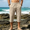 thumbnail image 4 of cfhntfmh Mens Capri Pants Wide Leg Loose Fit Elastic Waist Pants Lightweight Drawstring Beach Pants with Pockets (Khaki,XX-Large), 4 of 7