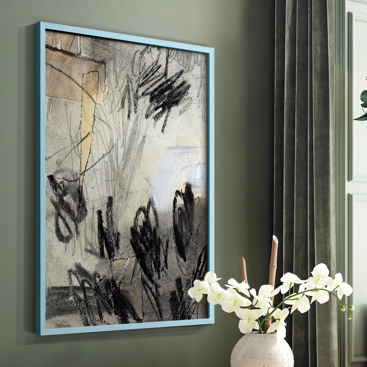 Masked Notes IV Framed Print in Blue Solid Wood Framed Print No Nail Hanging