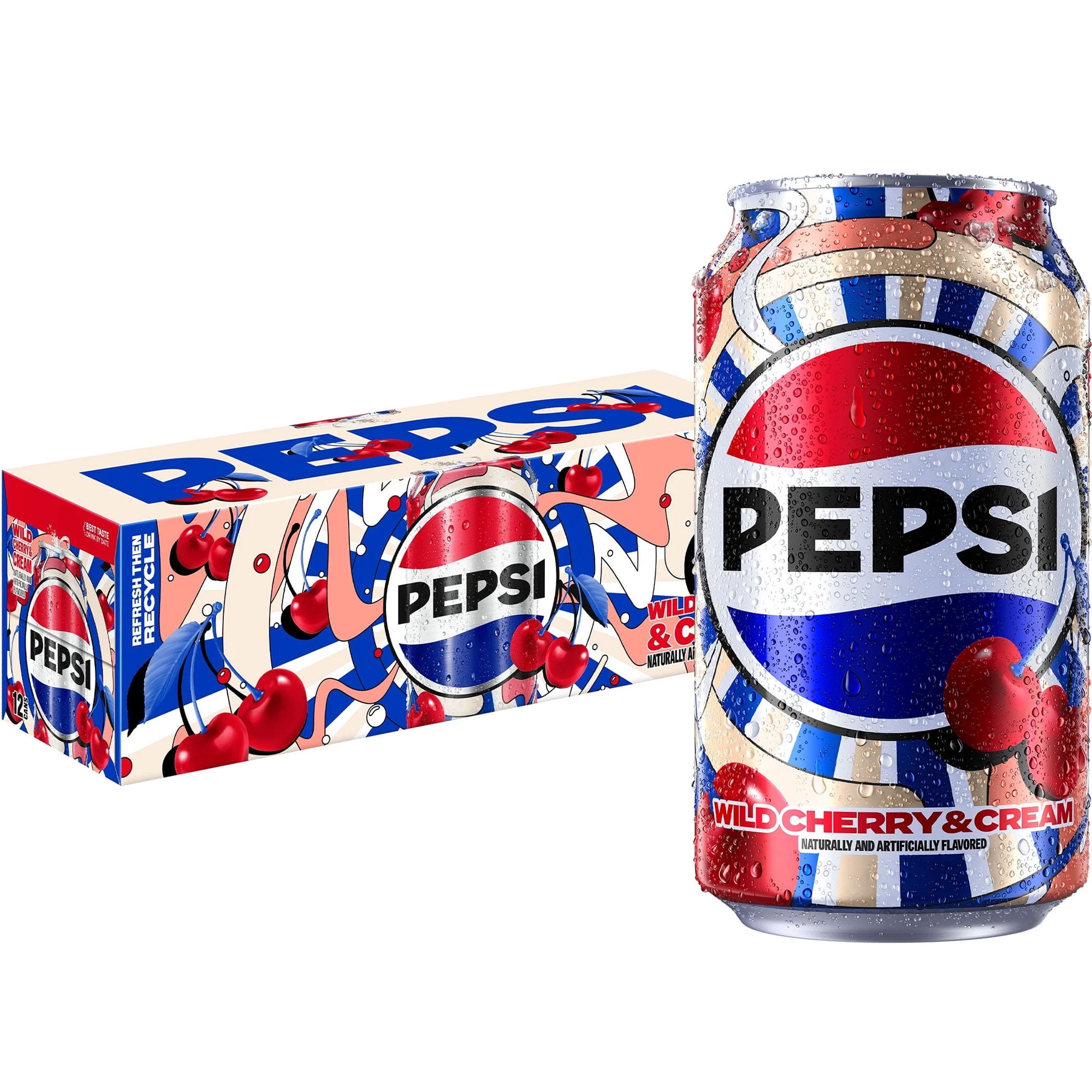 Pepsi Zero Sugar Soda Wild Cherry & Cream 12 fl oz, 12 Count