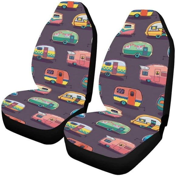 RYLABLUE Set of 2 Car Seat Covers Camper Trailers Off to See The World Universal Auto Front Seats Protector Fits for Car,SUV Sedan,Truck