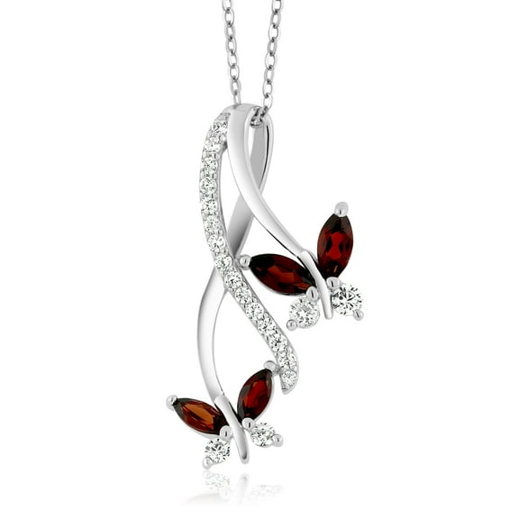 Gem Stone King 1.21 Cttw Red Garnet Butterfly Infinity Pendant Necklace for Women | 925 Sterling Silver | Marquise Cut Gemstone Birthstone | With 18 inch Silver Chain