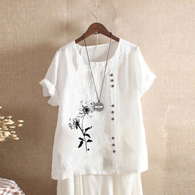 Babysbule Hauts pour Femmes en Liquidation Mode Été Ample Imprimé Col Rond T-Shirt Manches Courtes Blouse Décontractée