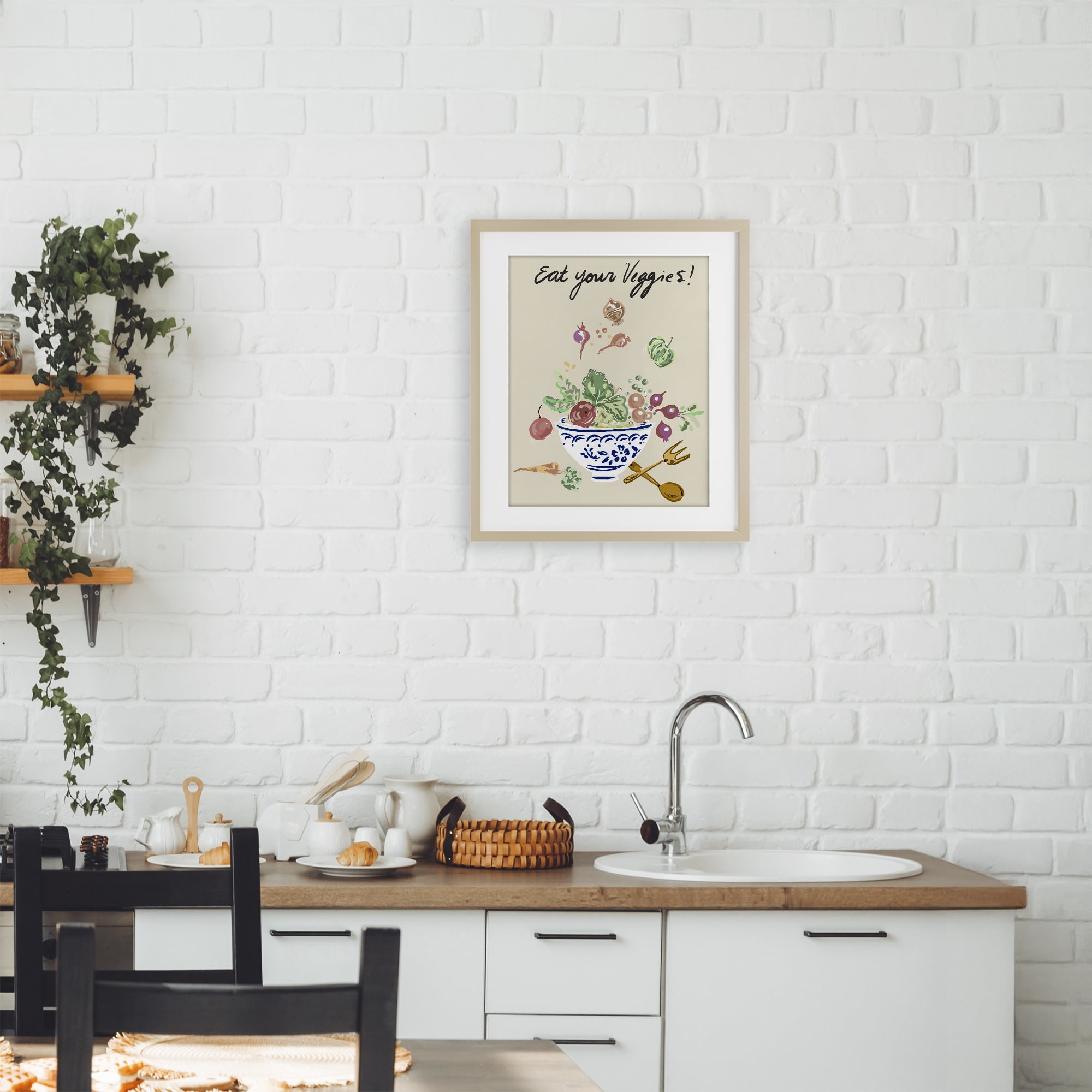Stupell Industries Eat Your Veggies Bowl Birch Framed Print Under Glass, design by Ani Del Sol