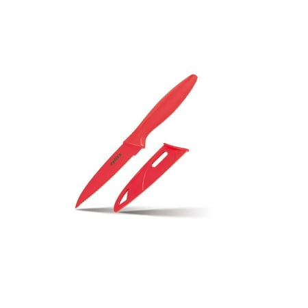- Zyliss Serrated Paring Knife with Sheath Cover, 4-Inch Non-Stick Stainless Steel Blade, Red
