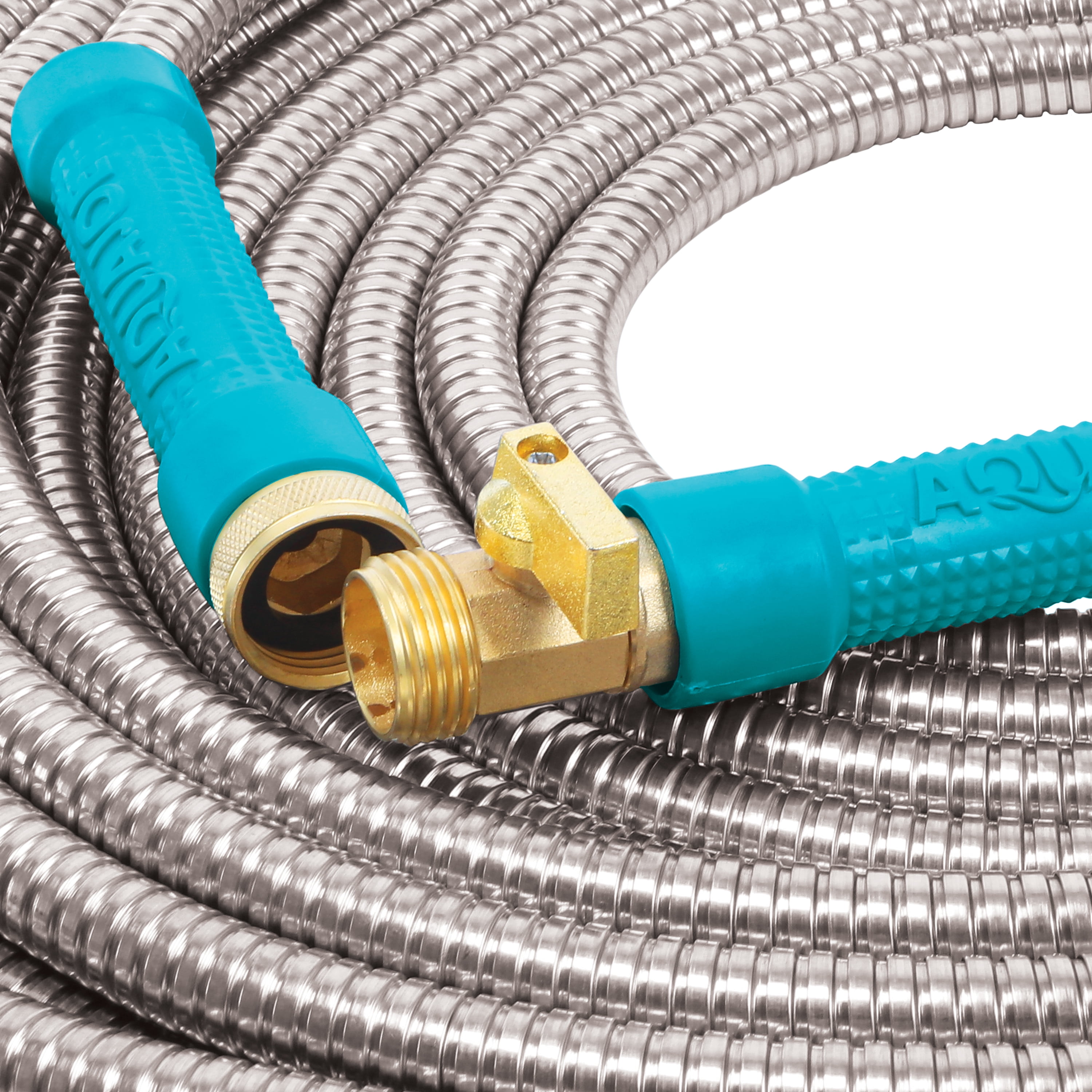 Aqua Joe Heavy-Duty Kink-Free 50-foot Garden Hose, 1/2-inch, on/off Valve, Stainless Steel