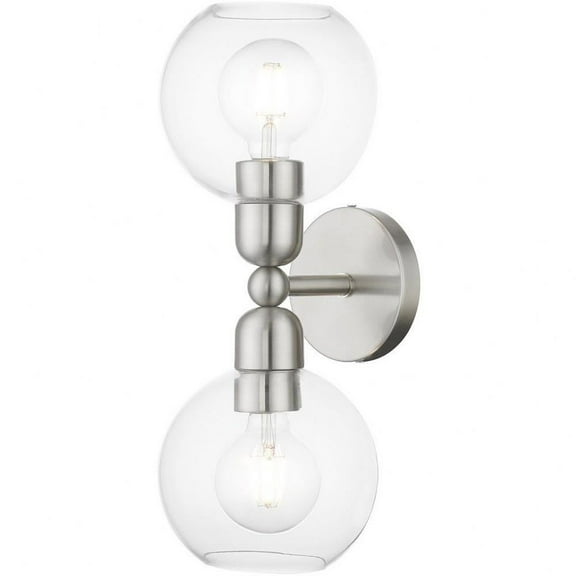 St James's Royd 2 Light Sphere Bathroom Light in Industrial Style-16 inches Tall and 6.5 inches Wide-Brushed Nickel Finish Bailey Street Home
