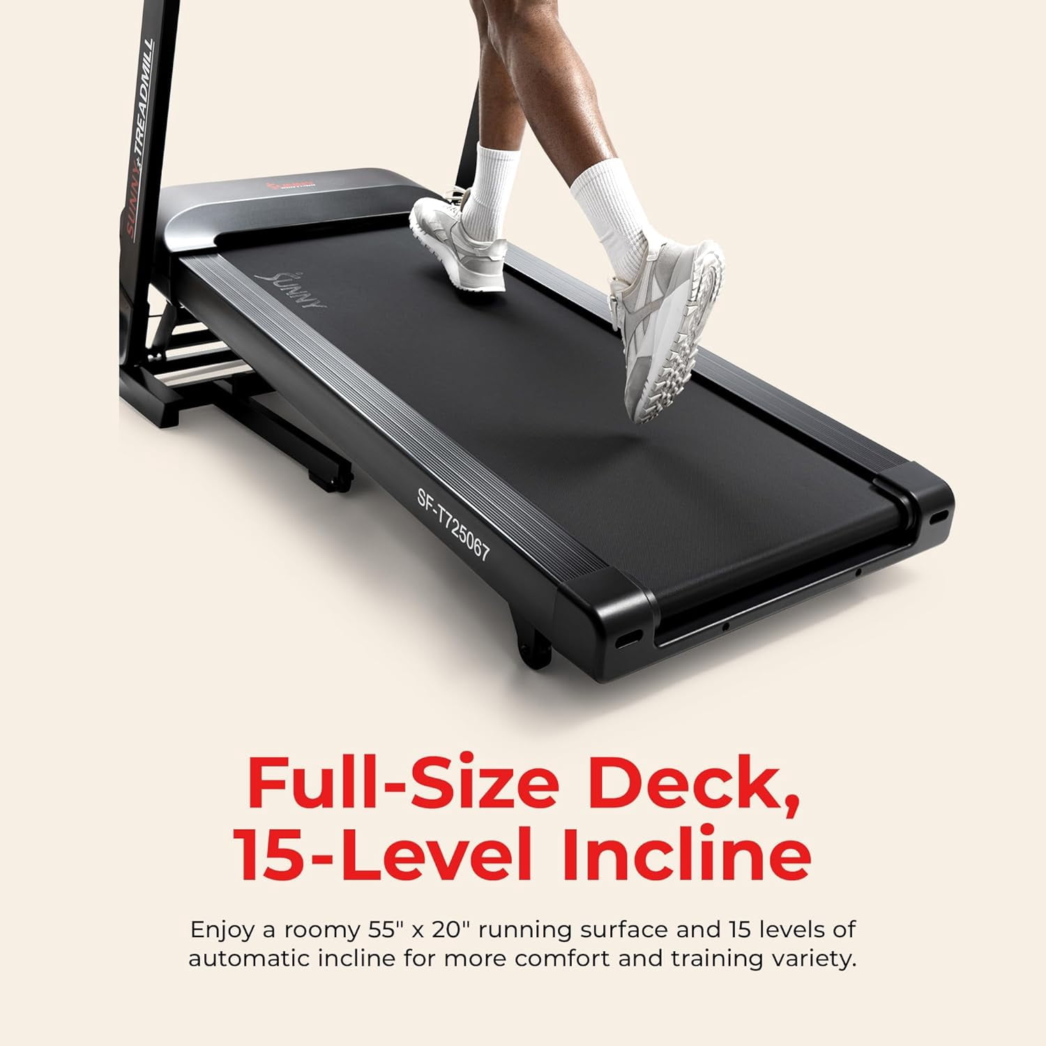 Sunny Health & Fitness Platinum Smart Fold Treadmill, No Assembly, SunnyFit App with Trainer-Led Workouts, Built-In Wi-Fi, Auto Incline, Brushless Motor, 300 LB Capacity