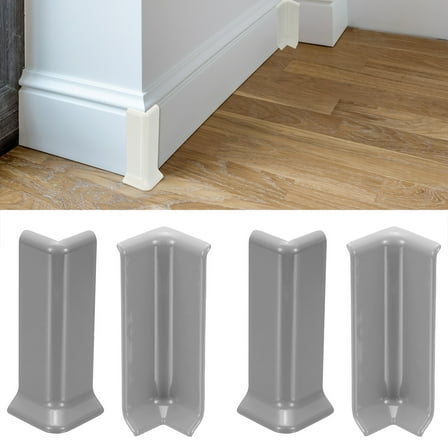 Uxcell Self Adhesive Baseboard Corner Blocks, 4.07 Inch Wall Edge Corner Protector 2 Inside   2 Outside Corners-connector for Wall Floor Furniture Edge(Gray)
