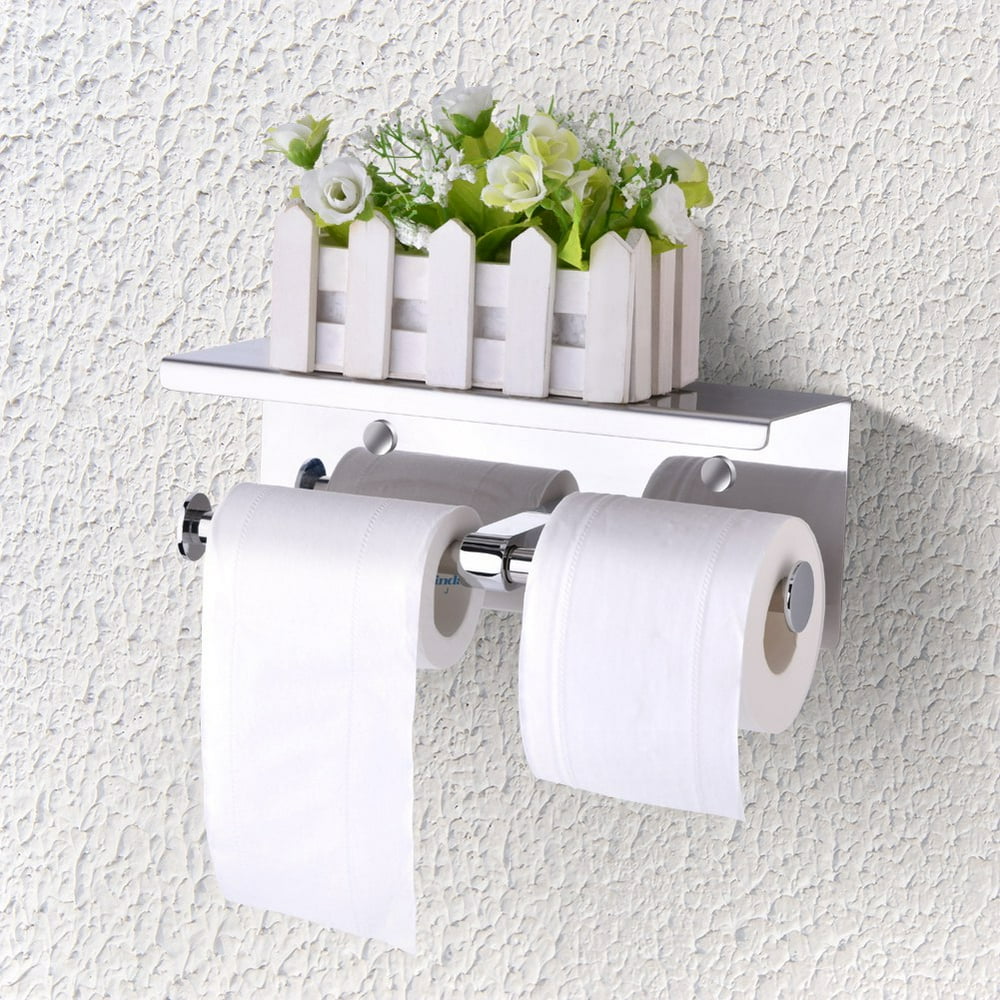 Toilet Roll Holder With Shelf LYUMO Stainless Steel Double Roll Toilet Paper Holder Wall Mounted Dual