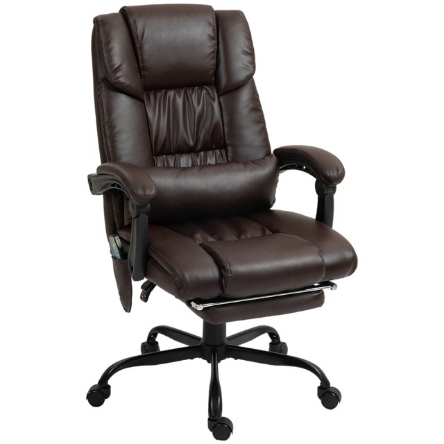 CoSoTower Chaise de Massage à Vibration 6 Points, Chaise d'Ordinateur Inclinable Réglable en Hauteur avec Repose-Pieds Rétractable, Marron