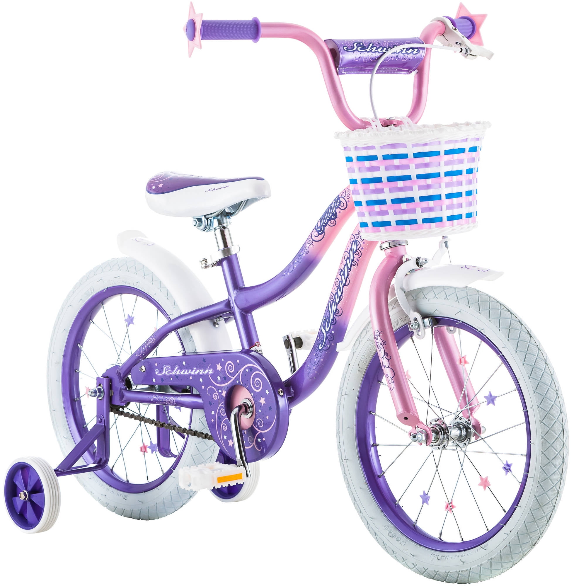 pink girls bike with basket