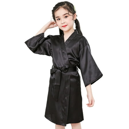 

Summer Girls Silk Robe Solid Color Children Pajamas Kids Soft Bathrobe Sleepwear