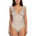 thumbnail image 2 of Yiaed Brown Gingham Print Women's Ruffled One Piece Swimsuit V Neck Swimwear Slimming Monokini for Woman-X-Large, 2 of 8