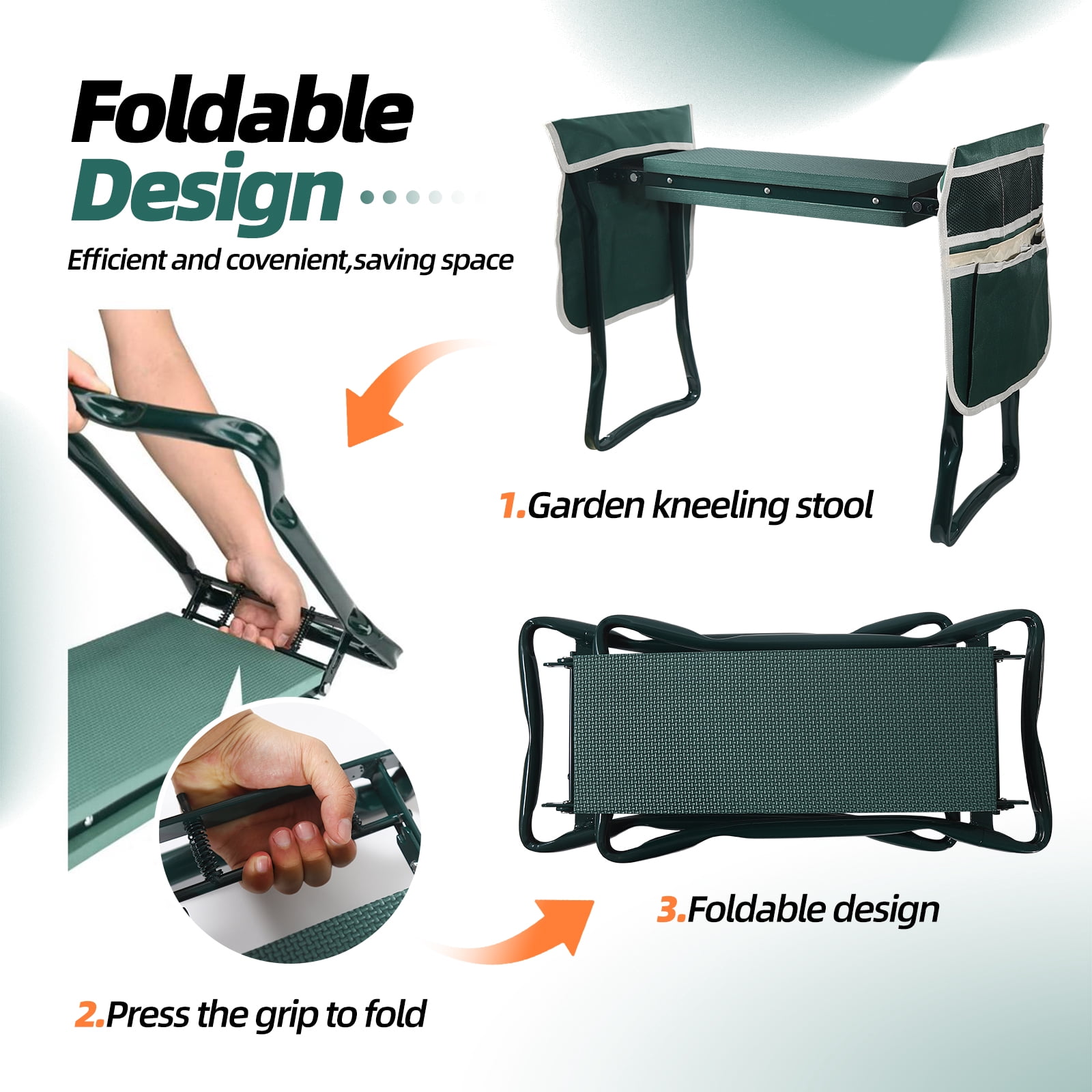 LYZHBFJ Upgraded Garden Kneeler and Seat with Thicken & Widen Soft Kneeling Pad,Heavy Duty Foldable Gardener Stool with 1 Tool Pouches
