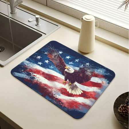 

Wobogo American Flag with Eagle Dish Drying Mats Diatomaceous Earth Super Absorbent Non-slip Rubber Sole 23.6×19.7in
