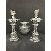 german silver peacock diya with astha lakshmi kalash for housewarming , festival, diwali