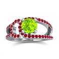 thumbnail image 1 of Anneau de Mariage en Péridot et Rubis Rouge pour Fiancée 18K en Or Blanc Taille 4, 1 of 8