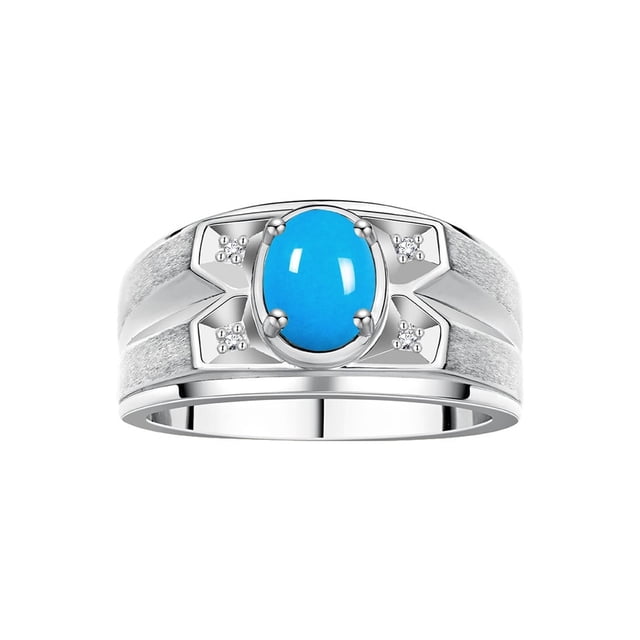 RYLOS Men's Rings 14K White Gold Rings Classic Designer Style 8X6MM Oval Gemstone & Diamond Ring Turquoise December Birthstone Rings For Men Size 10