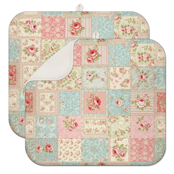 Pioneer Flower Floral Print Pattern Kitchen Dish Drying Mat 1 Pack, Ultra Absorbent Microfiber Drainer Mat, 16"x18"
