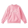 thumbnail image 4 of Girls Bow Print Crewneck Sweatshirt Pink Cotton Long Sleeve Pullover for Kids,Size 12-13T, 4 of 7