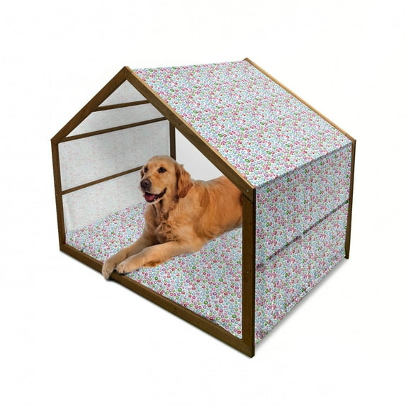 Diamond Pet House, Heart Geometric Shaped Colorful Little Diamonds Precious Gemstones Crystals Pattern, Outdoor & Indoor Portable Dog Kennel with Pillow and Cover, 5 Sizes, Multicolor, by Ambesonne