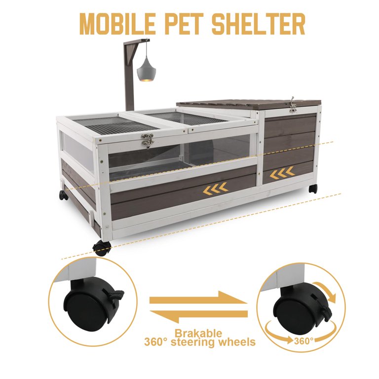 PetsCosset Large Wooden Tortoise House with Wheels, Indoor