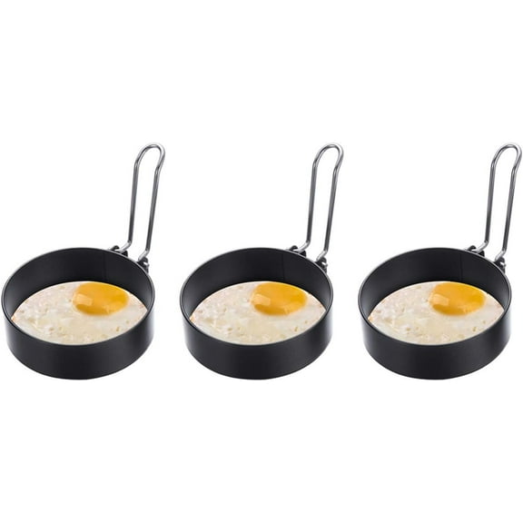 3pcs Egg Ring For Frying Shaping Eggs Round Egg Cooker Rings with Handle For Cooking Stainless Steel Non Stick Mold Shaper Circles For Fried Muffin Sandwiches