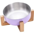 thumbnail image 1 of Comedero de acero inoxidable para perros y gatos con rejilla de bambú elevada para gatitos. Apto para lavavajillas., 1 of 5