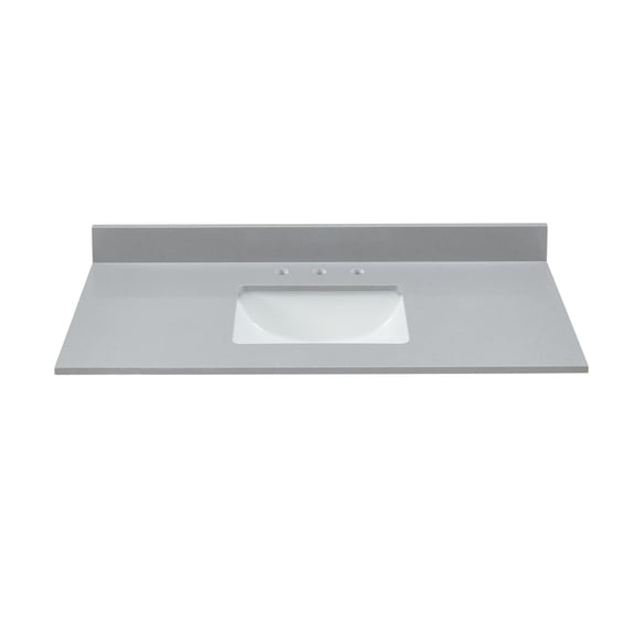 49x22 Inch Bathroom Vanity Top, Soft Gray Engineered Marble with Undermount Porcelain Sink, 0.75" Thick (¾") and 4" High Backsplash, Pre-Drilled 8" Widespread Faucet Holes
