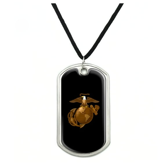 Marine Corps USMC Golden Logo on Black Eagle Globe Anchor Officially Licensed Military Dog Tag Pendant Necklace with Cord
