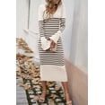 thumbnail image 5 of Women's Striped Slim Fitted V Neck Long Sweater Dress Fall Long Sleeve Ribbed Knit Bodycon Dress, 5 of 5