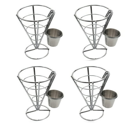 

4 Pcs French Fries Stand Cone Basket Fry Holder with Dip Dishe Cone Snack Fried Chicken Display Rack Food Shelves Bowl