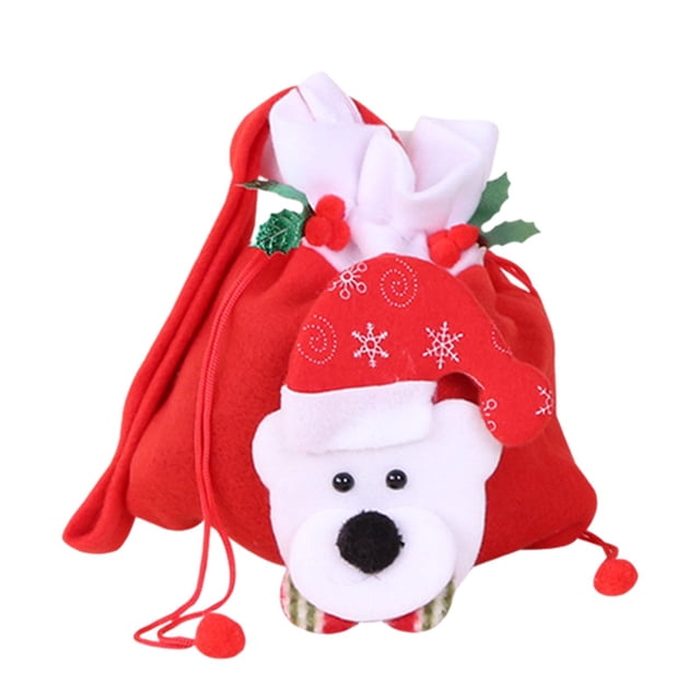 Christmas Drawstring Gift Bag Red Treat Pouch Spacious Bag Present Bag Packaging Bear