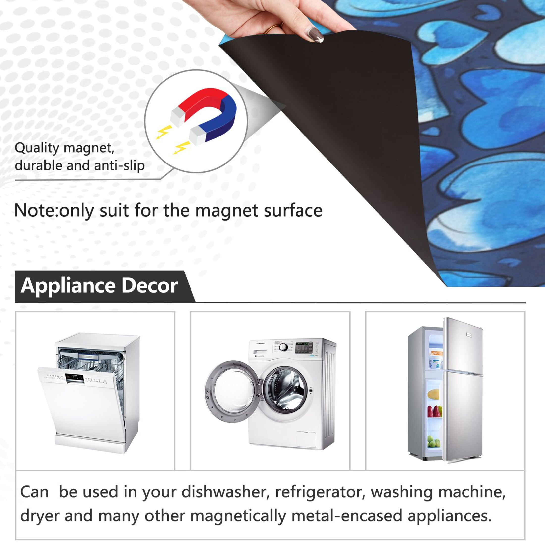 Dishwasher Magnetic Sticker 23x26 Inch Refrigerator Magnetic Sticker Washing Machine Magnetic Sticker Kitchen Panel Magnetic Sticker Home Decor Blue Cartoon Heart