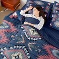 thumbnail image 4 of Homewish Tribal Aztec Adult Bedding Comforter Set 7pcs, Navy Triangle Abstract Queen Bedding Sets, Western Hippie Bohemian Reversible Queen Sheet Sets, Ultra Soft Bedroom Decor, 4 of 7