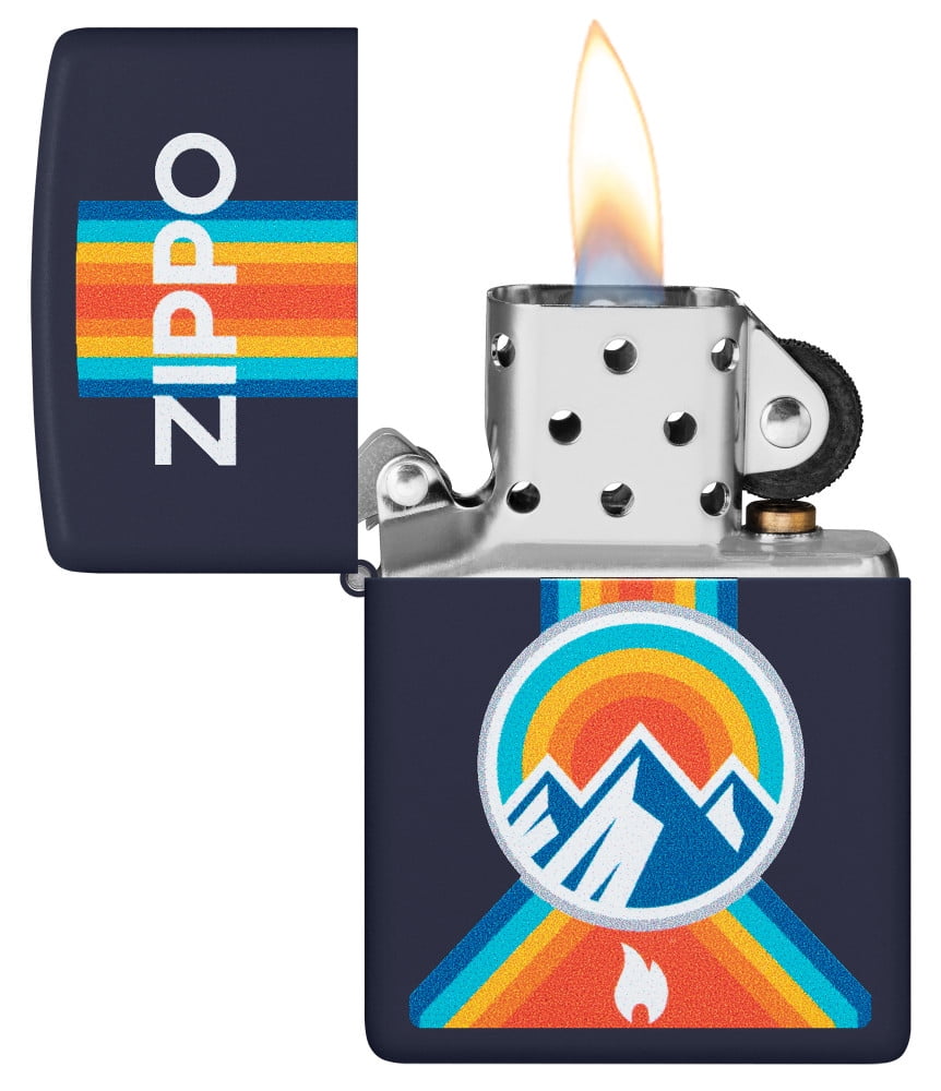 Zippo Logo Mountain Outdoor Logo Navy Matte Pocket Lighter