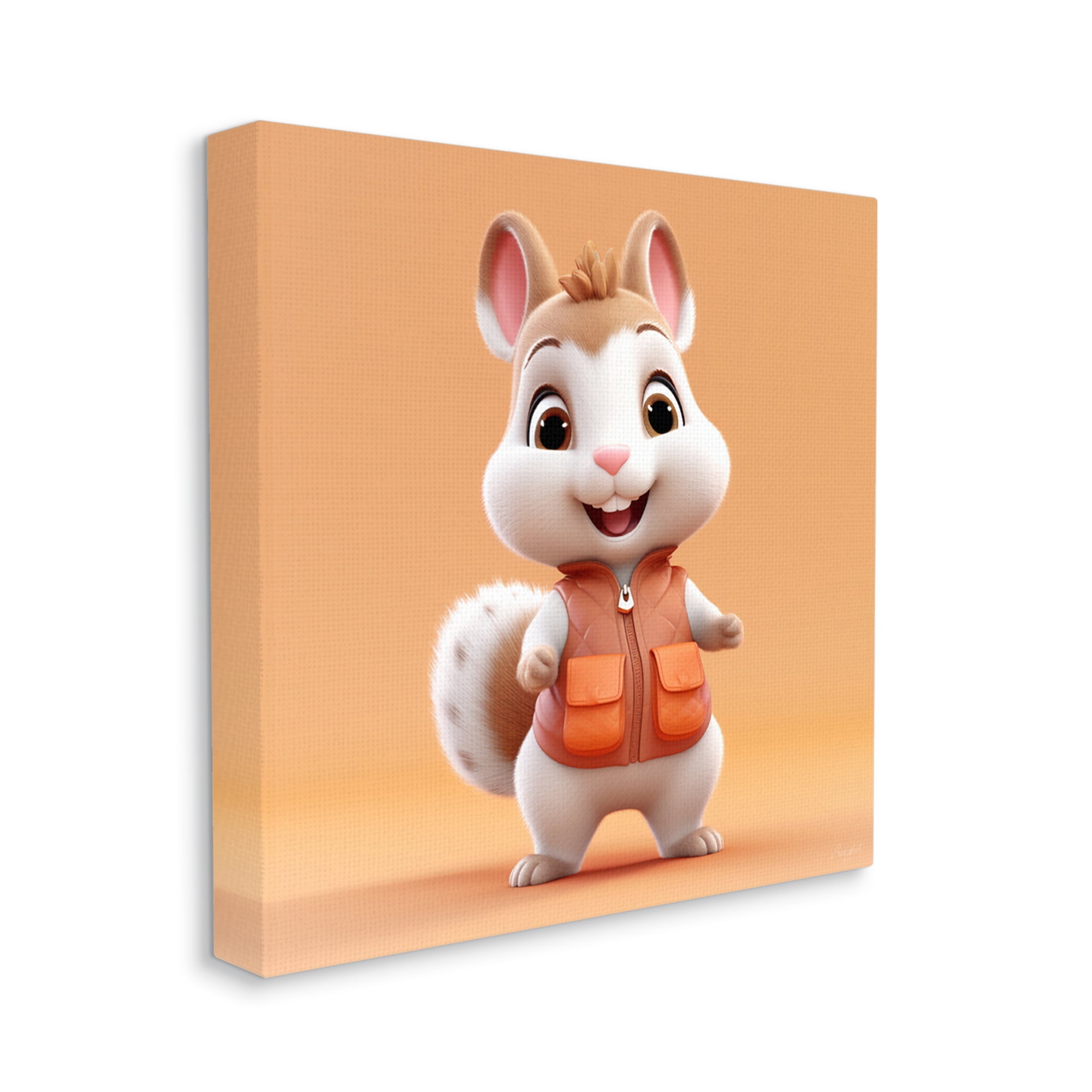 Stupell Industries Orange Chipmunk Cartoon Animals & Insects Painting Gallery Wrapped Canvas Art Print Wall Art, 17 x 17