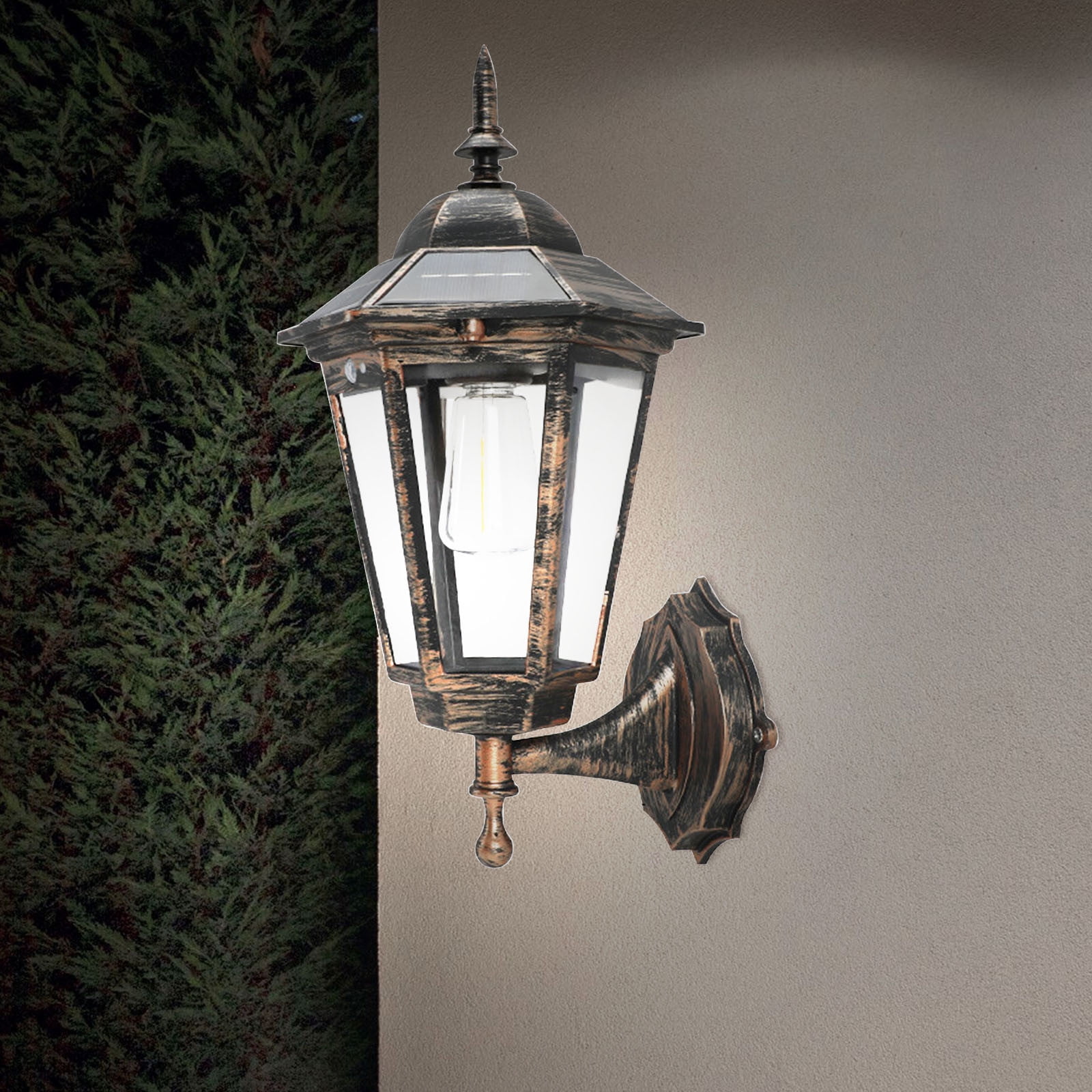 Outdoor Solar Lights,New European-style Solar Lamp Outdoor Courtyard Lamp Automatically Light Human Body Induction Warm Tungsten Filament Wall Lamp After Dark