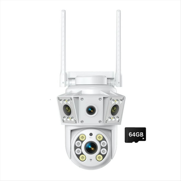 Cámara de Vigilancia Inalámbrica Binocular Multilente para Interiores y Exteriores, Versión con Intercomunicador Bidireccional y Monitor Remoto con Visión .