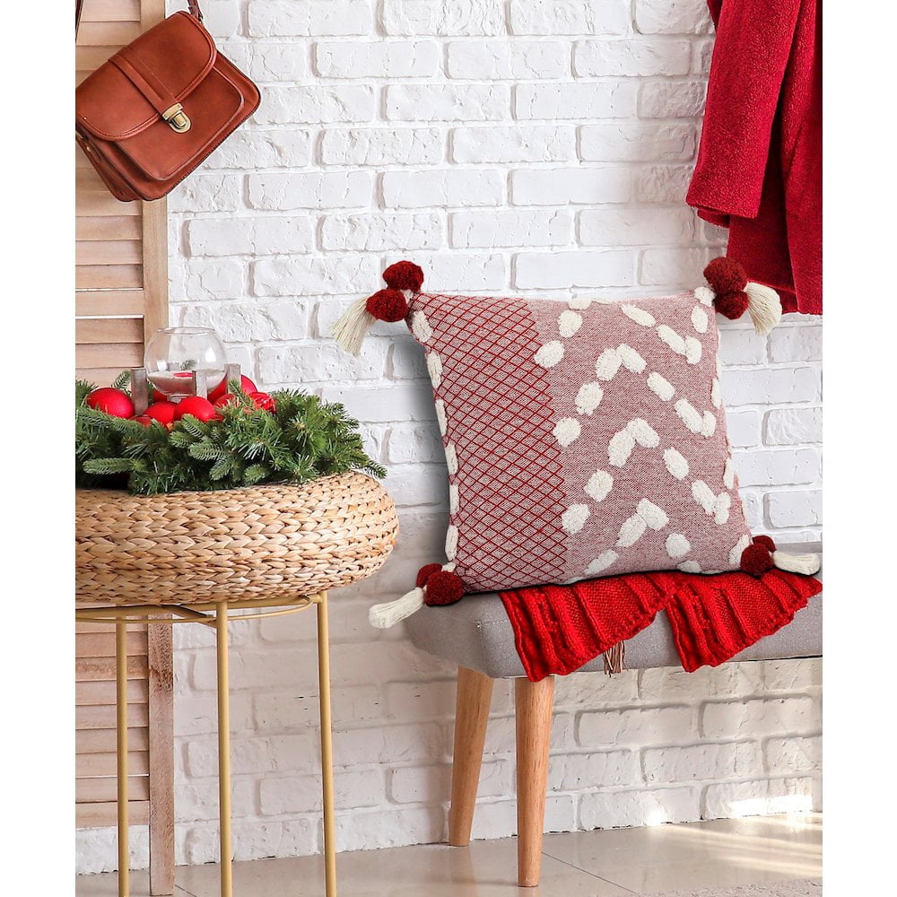 Harlow Hill Heute Red/Cream Geometric Kids/Tween Cotton Throw Pillow Cover, 20" x 20"