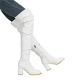 thumbnail image 3 of PEASKJP Bottes au-Dessus du Genou pour Femmes Mode Extensible Talon Bas Épais Bout Rond Bottes à Fermeture Éclair, Blanc 40, 3 of 5
