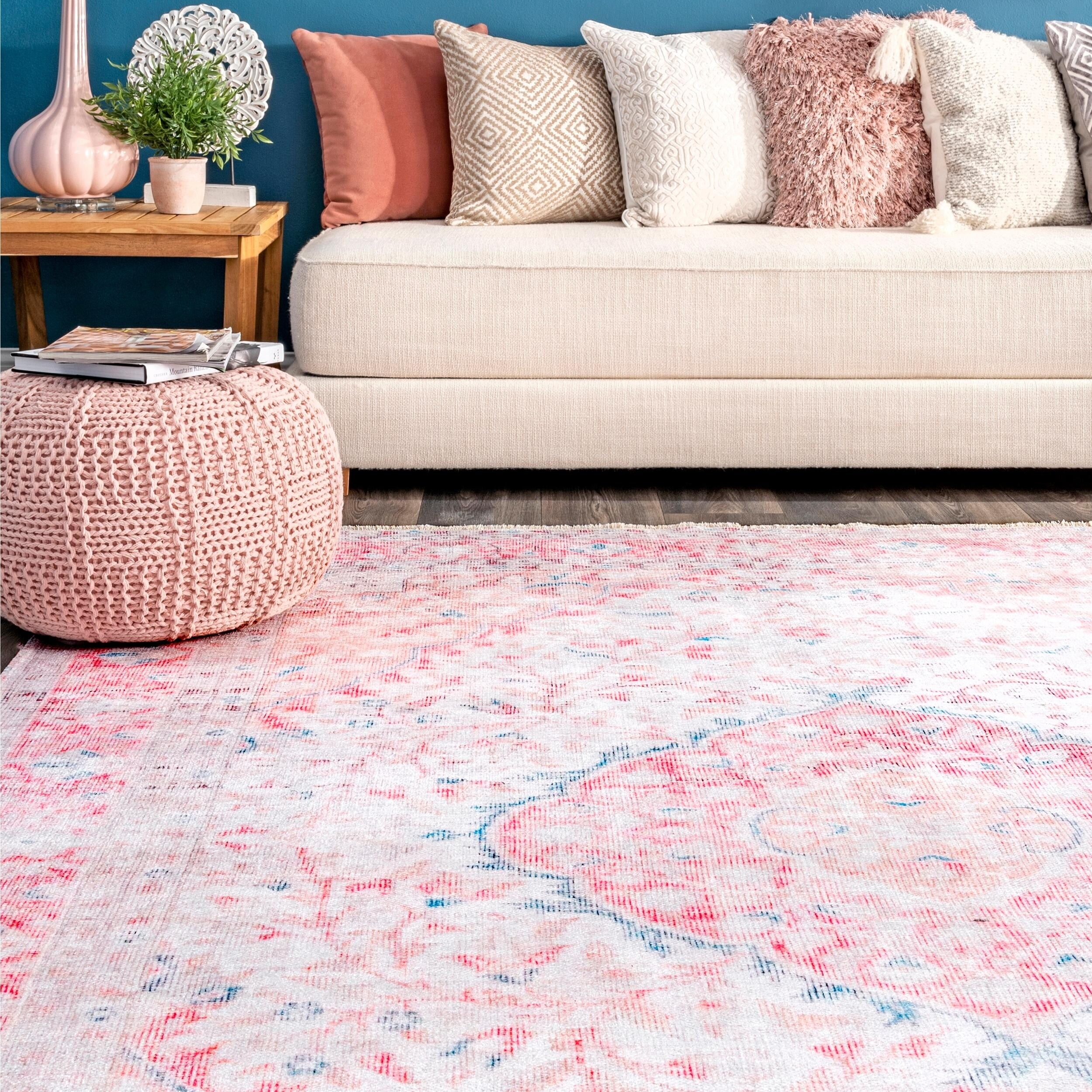 Brooklyn Rug Co  Vintage Faded Dariana Ornamental Bloom Border Area Rug 6' 7" x 9' 7' x 9'