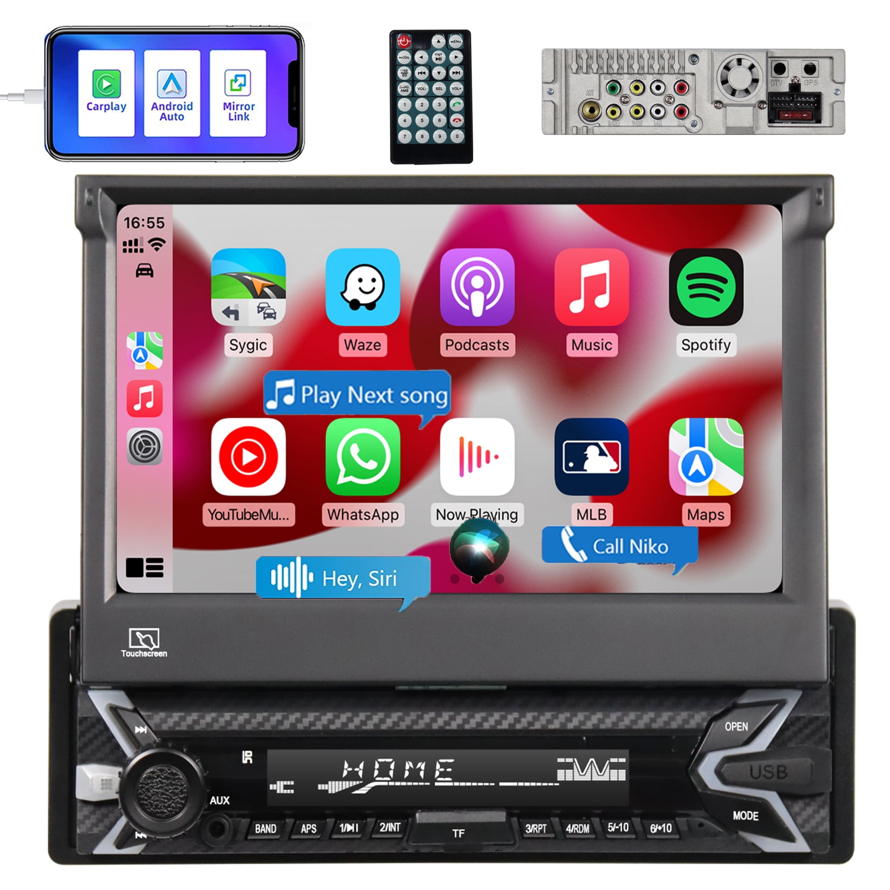 Single DIN In Dash Car Stereo with Apple Android Auto Head Unit inch Flip Out Touch Screen Audio Video ,Radio,Bluetooth, Built-in Microphone,USB SD + Wireless Camera - Walmart.com