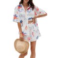 thumbnail image 2 of Musuos Women's Summer Outfits Mermaid Print Short Sleeve Button Down Lapel Tops with Loose Shorts 2 Piece Casual Set, 2 of 8